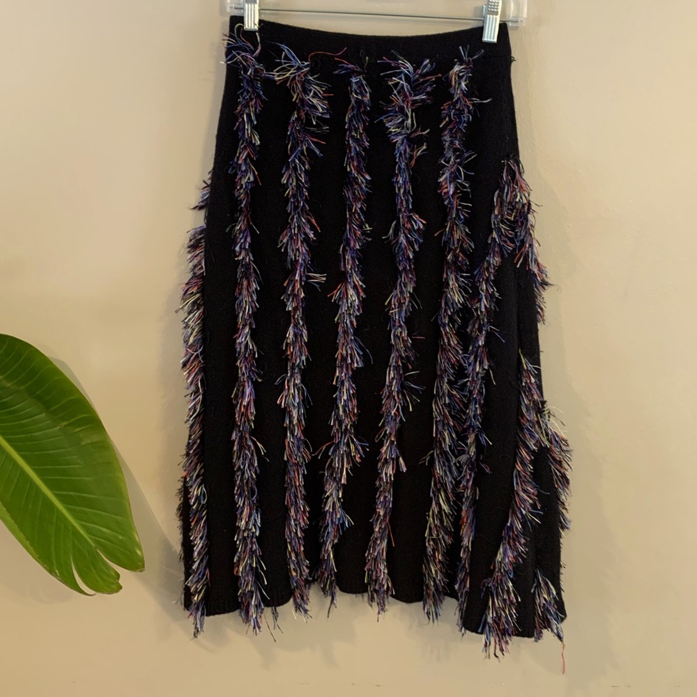 Black Shag Rainbow Knit Midi Skirt FRAY ID size Free one size fits most nwt